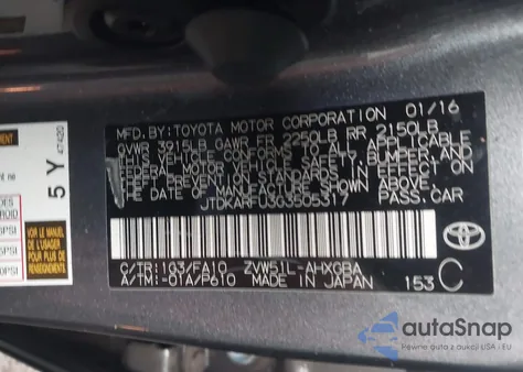 2016 Toyota Prius Three z USA, uszkodzony, nr VIN JTDKARFU3G3505317
